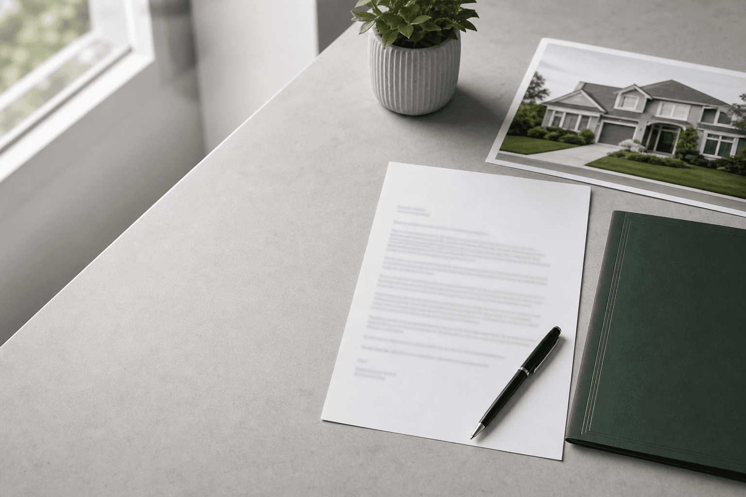 A printed HOA notice on an organized desk