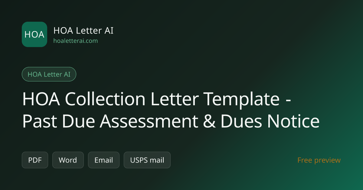 HOA Collection Letter Template - Past Due Assessment & Dues Notice ...