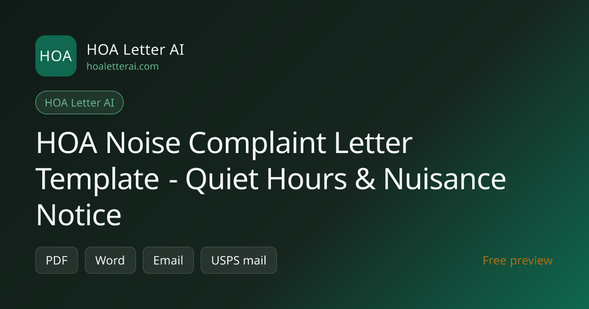 HOA Noise Complaint Letter Template - Quiet Hours & Nuisance Notice ...